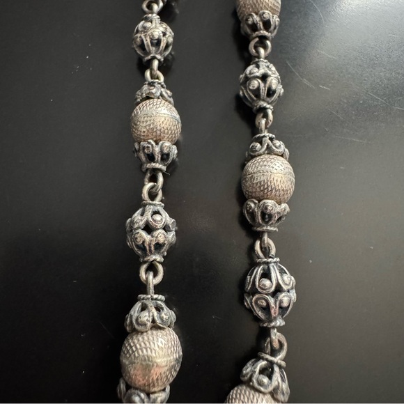 Vintage Sterling Silver Bali Style Beaded Bracelet - Ornate Filigree & Textured - Picture 5 of 6